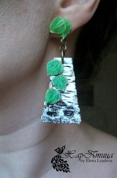 Birch bark from polymer clay. - My, Birch, Polymer clay, Earrings, Needlework without process, Decoration, Bark, Longpost