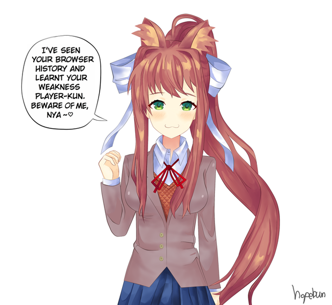 Neko Monika - Anime, Anime art, Monika, Doki Doki Literature Club, Not anime, Visual novel