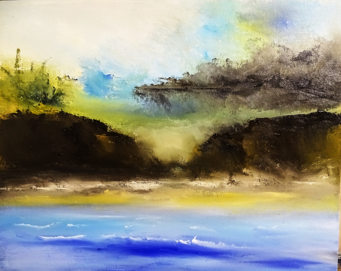 Coast canvas\oil 50x40 - My, Oil painting, Landscape, Sea, Shore, Painting