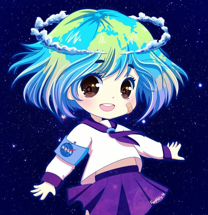 Earth-chan - Anime art, Earth-Tian, Not anime, Mascot, Humanization, Anime