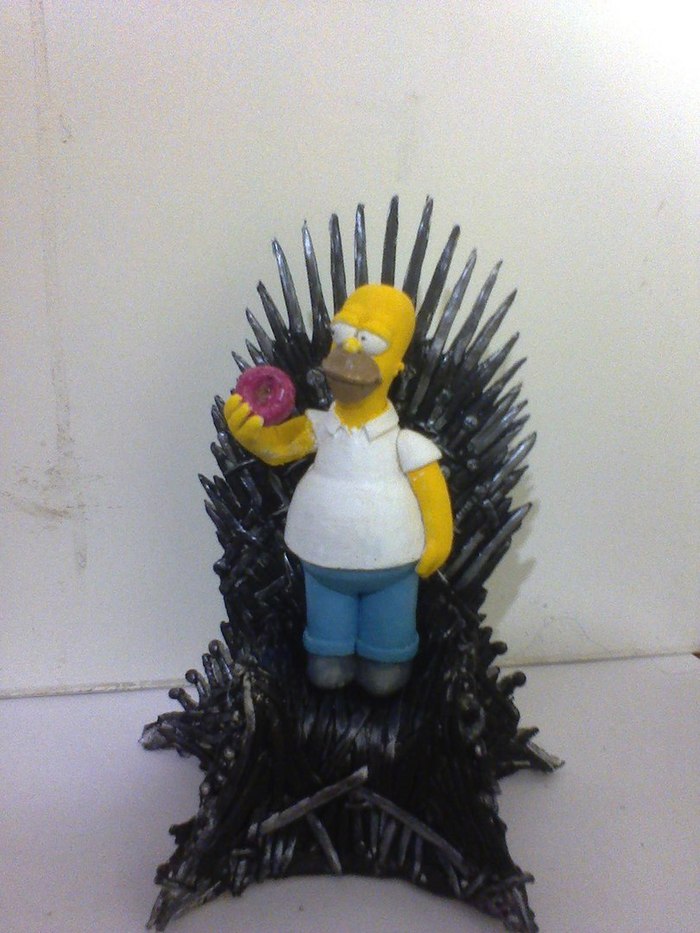 Homer Simpson from polymer clay. - My, Polymer clay, Лепка, , Figurine, Needlework without process, Iron throne, Sculpture, Homer Simpson, , The Simpsons, Donuts, Throne, Figurines