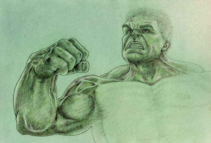 Unfinished drawing - My, Drawing, Sketch, , Hulk, Green, My