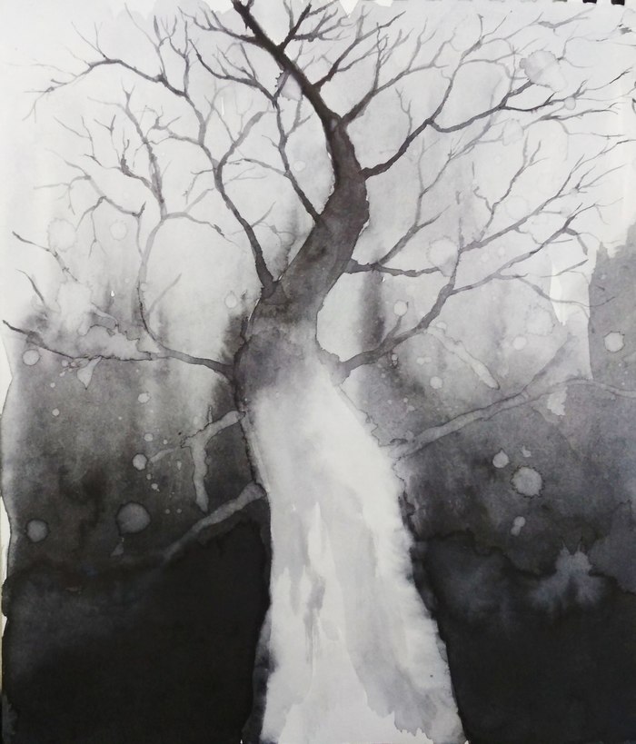 Tree - My, Junior Academy of Artists, Landscape, Mascara, Oil painting, Self-taught, Hobby, Sea, Tree
