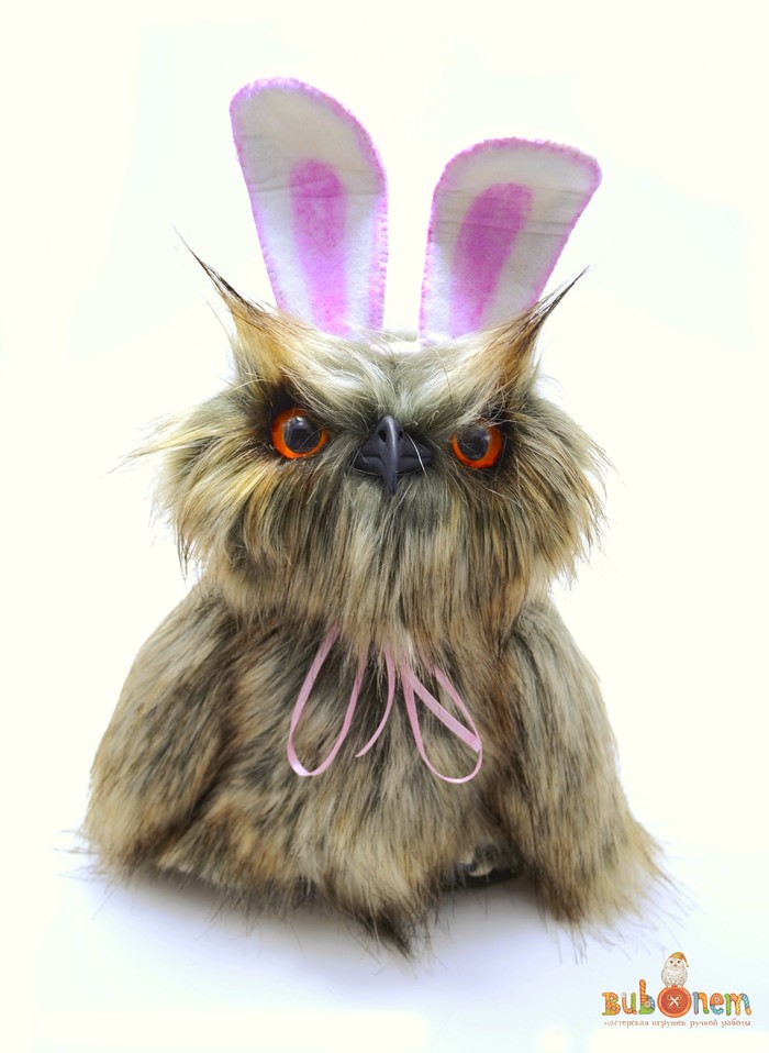 When you try your best to be a bunny, but your character gives out - My, Owl, Artificial fur, Needlework without process, Handmade, Handmade, Soft toy, With your own hands