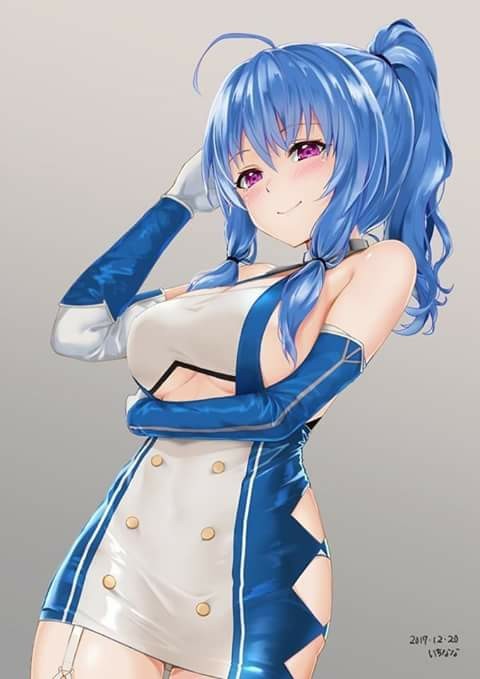 Asked busty here - Boobs, Blue hair, Tail, Gloves, Anime art