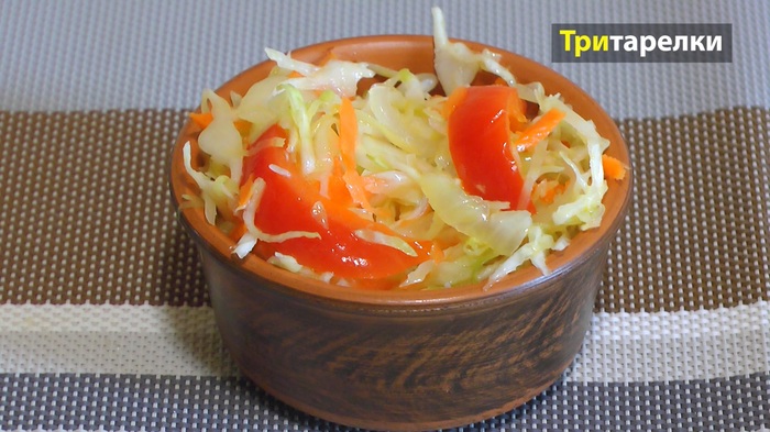 Salad of fresh cabbage, carrots and bell peppers - My, Salad, , Vegetable salad, Recipe, Video recipe, Pickling, Video