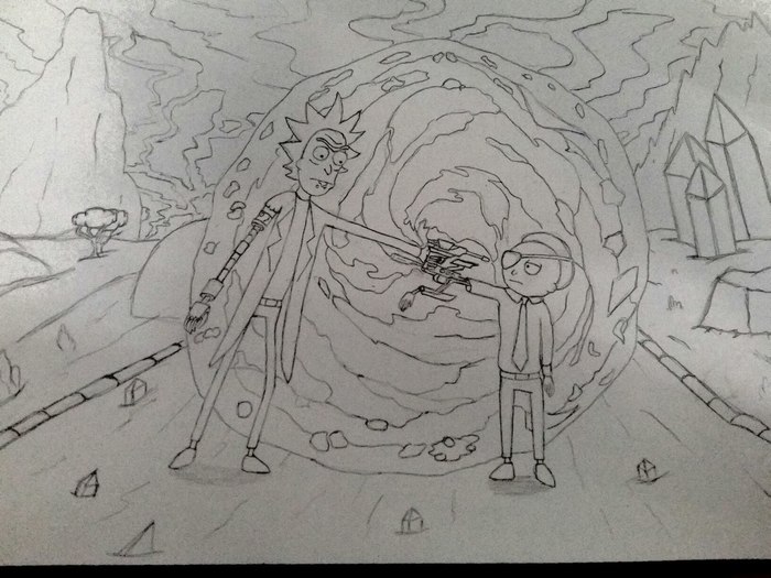 Rick and Evil Morty. - My, Rick and Morty, Evil Morty, Portal, Sketch