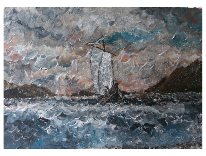 white sail - My, Painting, Sea, Severomorsk, Painting