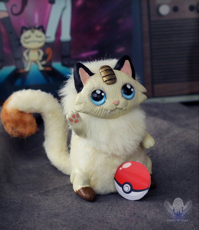 Pokemon Meowth - Моё, Покемоны, Кот, Полимерная глина, Рукоделие без процесса, Ручная работа, Длиннопост