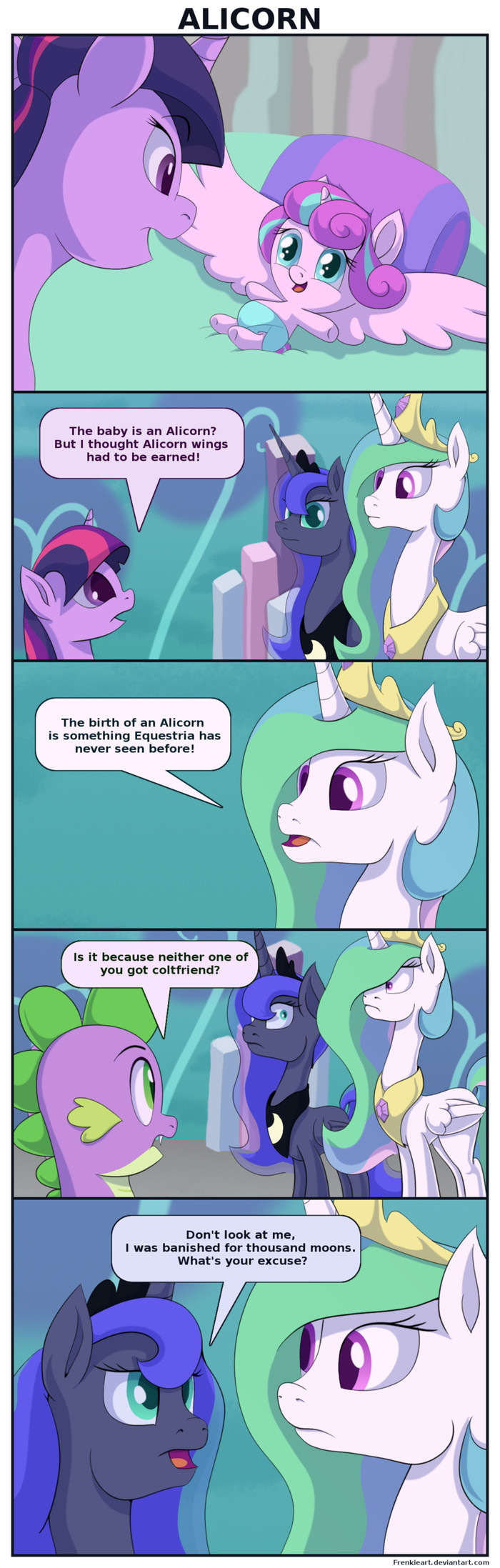 Previously, Alicorns were not born, only because Celestia did not have a boyfriend. - My little pony, Princess celestia, Princess luna, Flurry heart, Spike, Twilight sparkle, Longpost