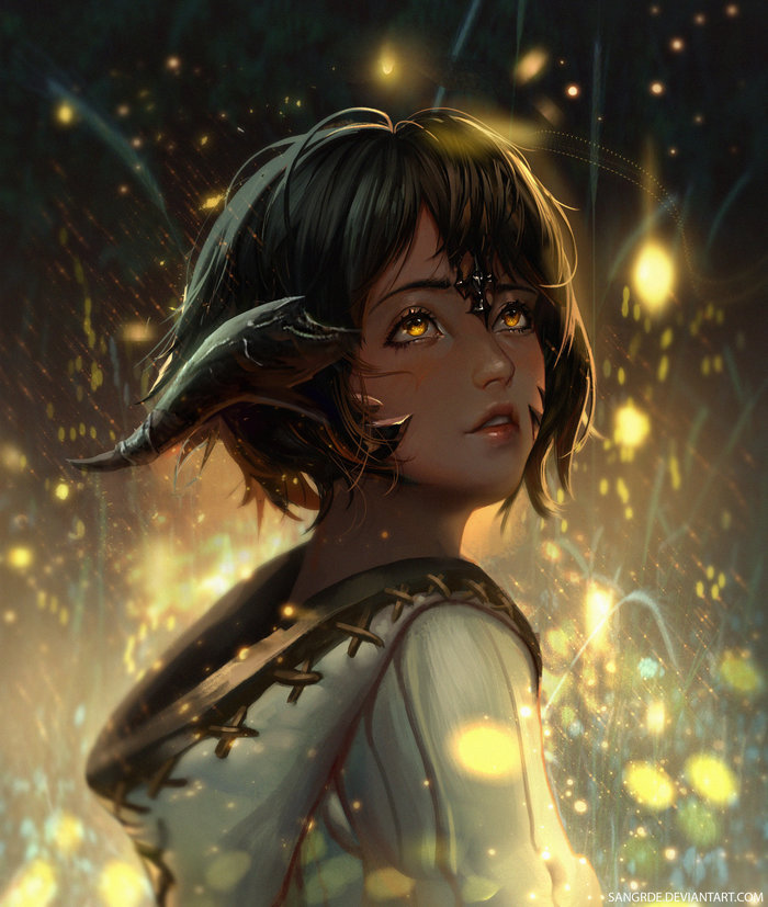 Fireflies - Anime art, Dragon girl, 