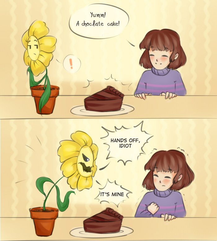 Борьба за торт - Undertale, Flowey, Frisk, Chara, Длиннопост