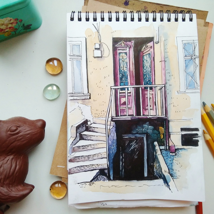 Urban sketching - part 3 - My, Watercolor, Sketch, Sketchbook, Drawing, Town, Graphics, Cityscapes, Longpost, Street photography