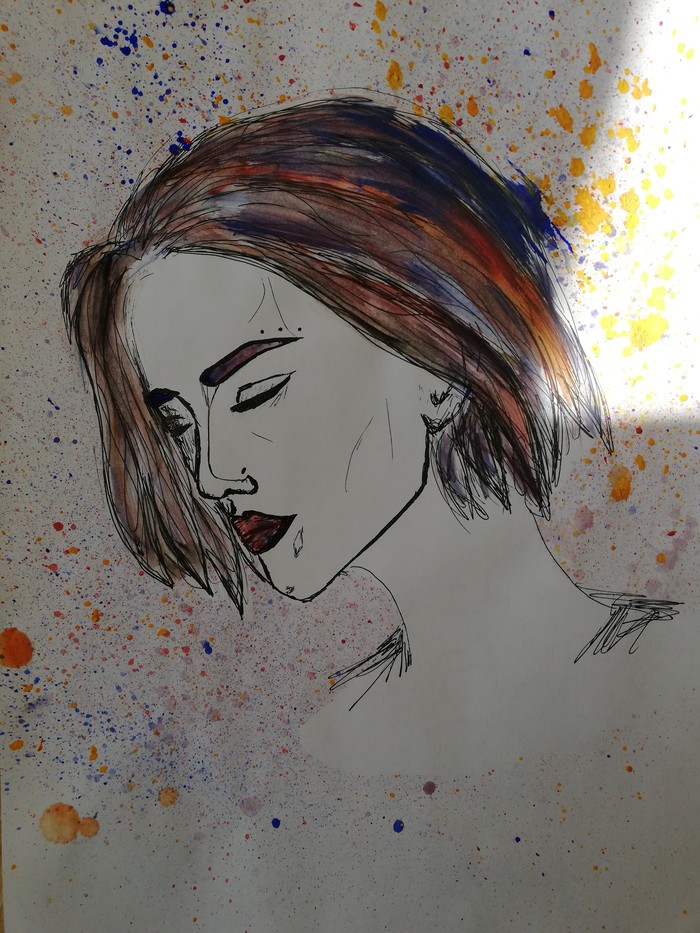 Sad Girl - My, Drawing, Beautiful girl, Sadness, Paints