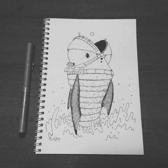 The fish that wants to eat the moon - moon, A fish, Drawing, Art, My