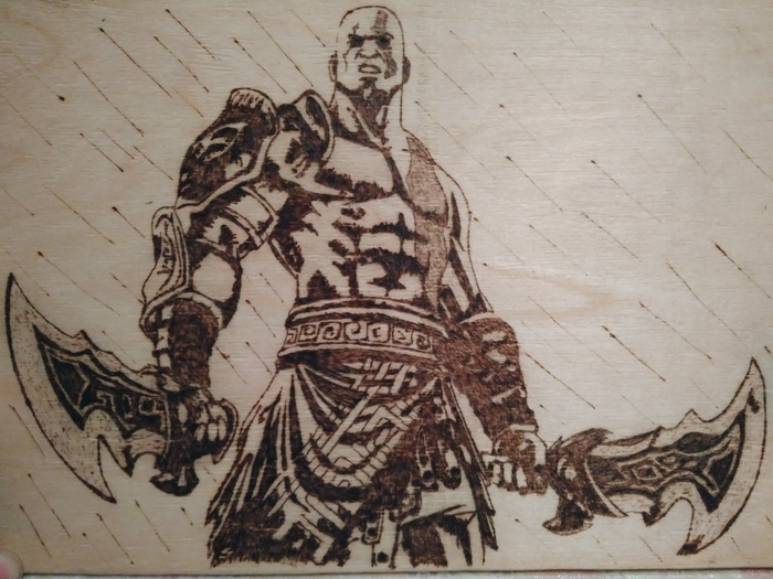 Kratos - God of war, Kratos, My, Pyrography, Burning out