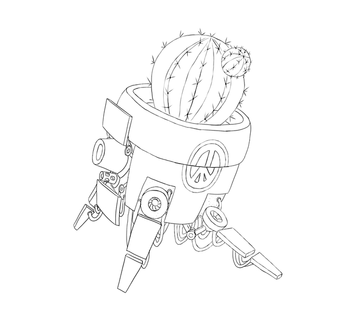 Cactus - Robot, Drawing, My, Learning to draw, Cactus