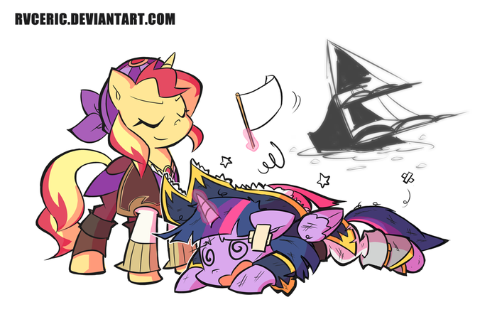 Yaharr! My Little Pony, Ponyart, Twilight Sparkle, Sunset Shimmer, Rvceric