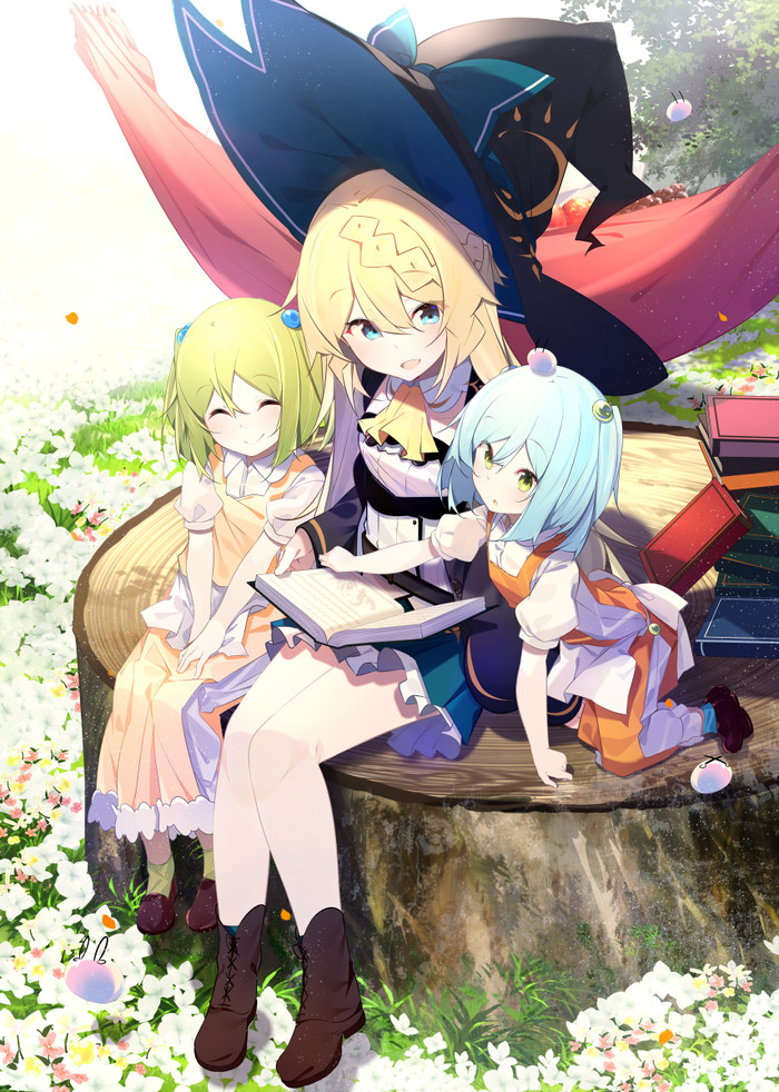 Azusa with Daughters (Sharusha and Farufa) - Anime art, Anime original, Anime, Azusa, , , 