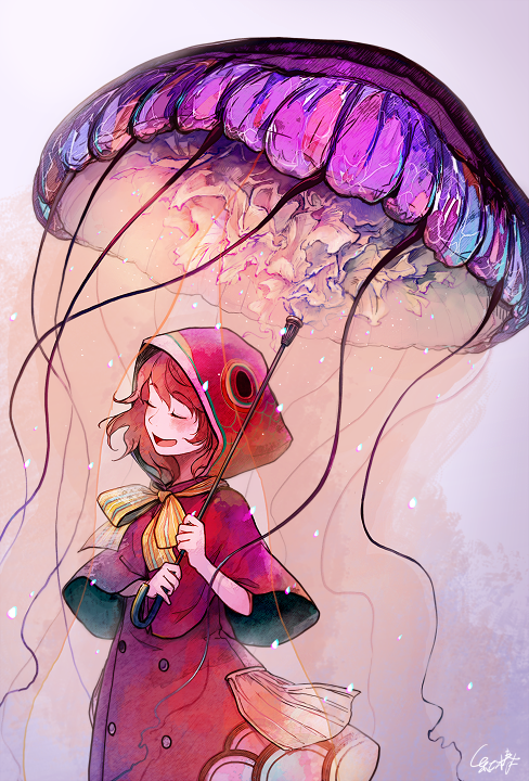 Jellyfish - Anime art, Longpost, Pixiv, Anime original, Art