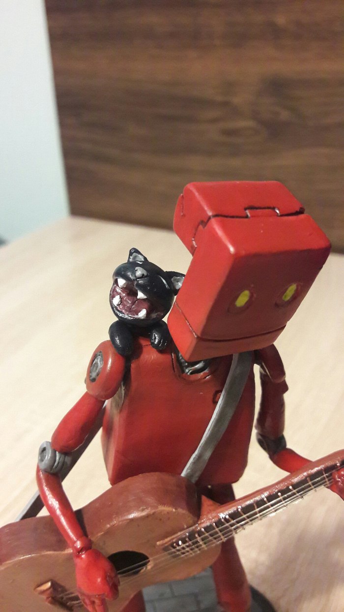 My second polymer clay work - Robot, cat, Guitar, Polymer clay, My, Longpost, My