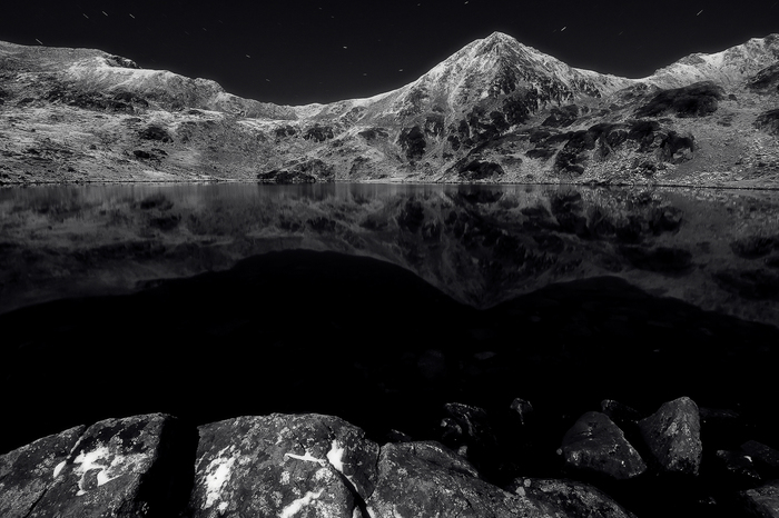 Moonlight - Romania, Night, Starry sky, The photo, Landscape, Black and white, The mountains