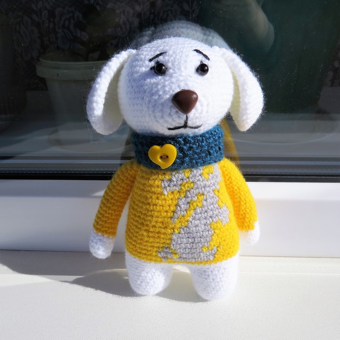 Snowball, Cupcake's girlfriend - Longpost, Needlework, Needlework without process, Handmade, Knitted toys, Crochet, Symbol of the year, Dog, My