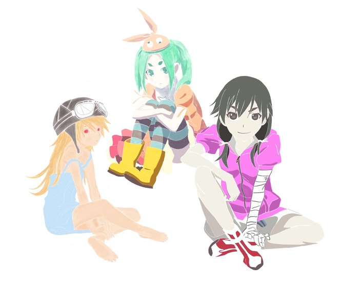 Monogatari series - Моё, Bakemonogatari, Арт, Shinobu Oshino, Yotsugi Ononoki, Kanbaru Suruga, Anime Art