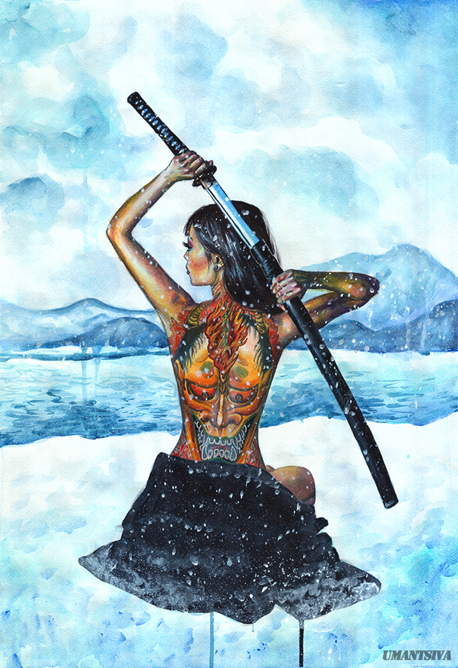 Warrior - My, Drawing, Art, Painting, Creation, Japan, Katana, Girls, Tattoo