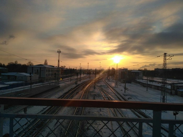 Samara railway~ Winter view - My, Samara, Sunset, Iron, Road, The photo