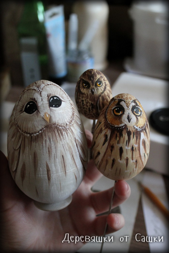 Friday Owl Hello! - My, Pieces of wood from Sasha, Needlework without process, Owl, Matryoshka, Painting on wood, Longpost, The photo