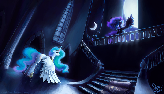 Please Tell Me It's Just A Dream My Little Pony, Ponyart, Princess Celestia, Nightmare Moon, Nemo2d