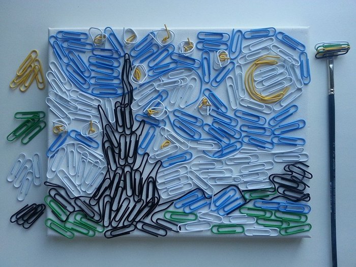 Starry night Van Gogh from paper clips - van Gogh, Clip, Painting, Creative, , The photo, Van Gogh's Starry Night