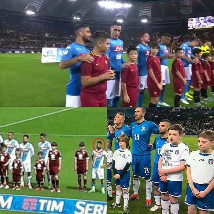 Lorenzo Insigne is always unlucky with the boy who goes out with him on the field! - Italy, Football, Growth, Bad luck, Lorenzo Insigne, Collage, The photo, Children