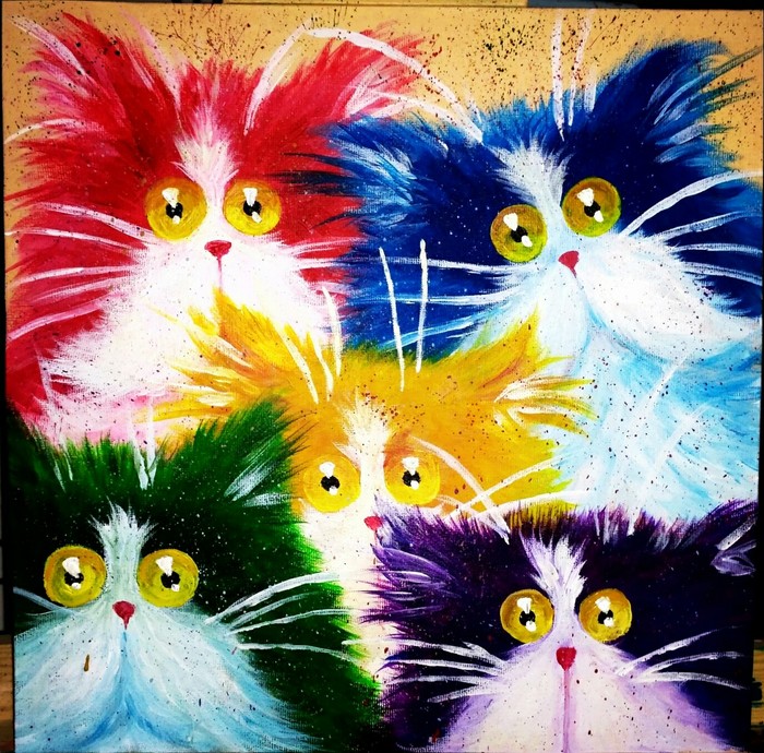 Cats on canvas <3 - My, cat, Acrylic, Canvas, Beginner artist