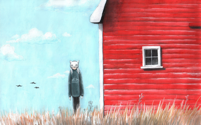man in cat mask - My, , Painting, Gouache, Mask, Person, House, cat