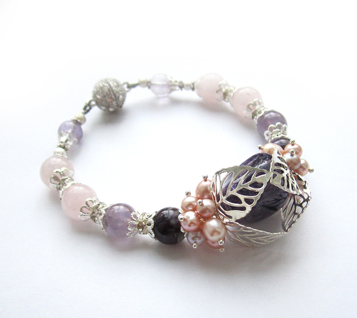 Amethyst, rose quartz and pearl bracelet - I share, My, Needlework without process, Natural stones, Decoration