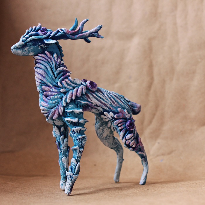 Velvet deer - My, Needlework without process, Needlework, Deer, Figurine, Velvet plastic, Fantasy, Sculpture, Longpost, Deer, Figurines