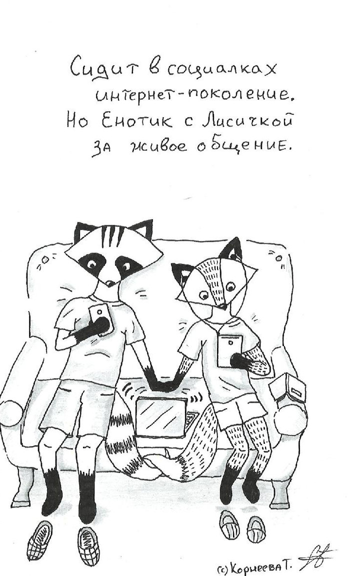 Действительно, а реальный мир еще существует? - Моё, Уют, Лиса, Енот, Интернет, Гаджеты, Социальные сети