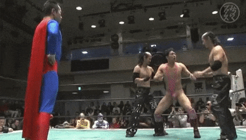 Japanese wrestling - , , , Superman, GIF, Wrestling