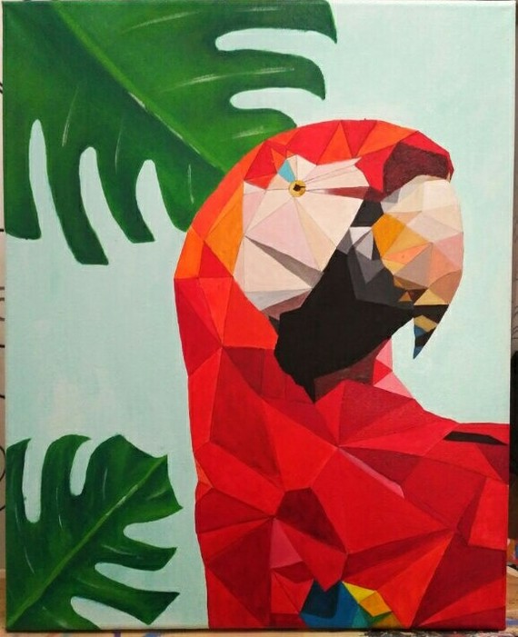red parrot - My, A parrot, Acrylic
