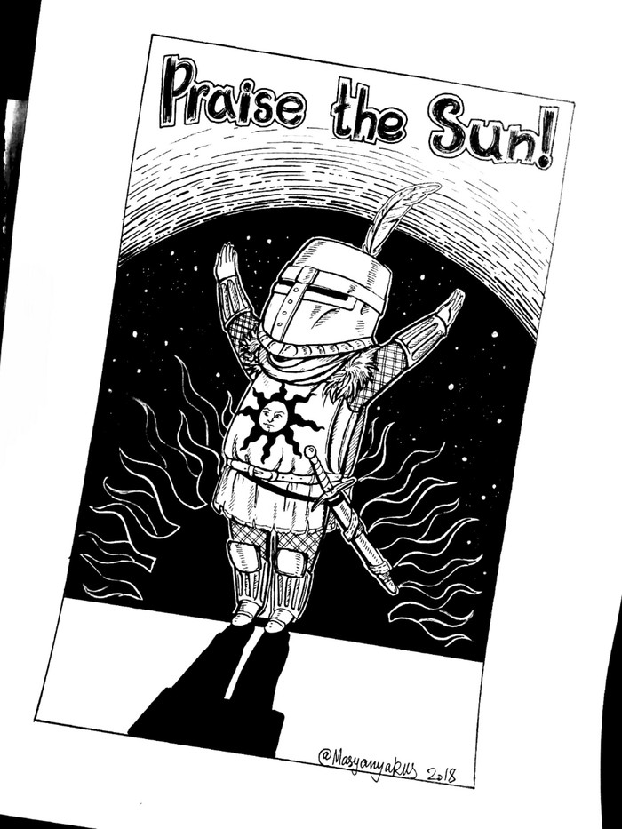 Praise the Sun! - My, Masyanyarus, Dark souls, Drawing, Fan art, Praise the sun, Solaire of astora