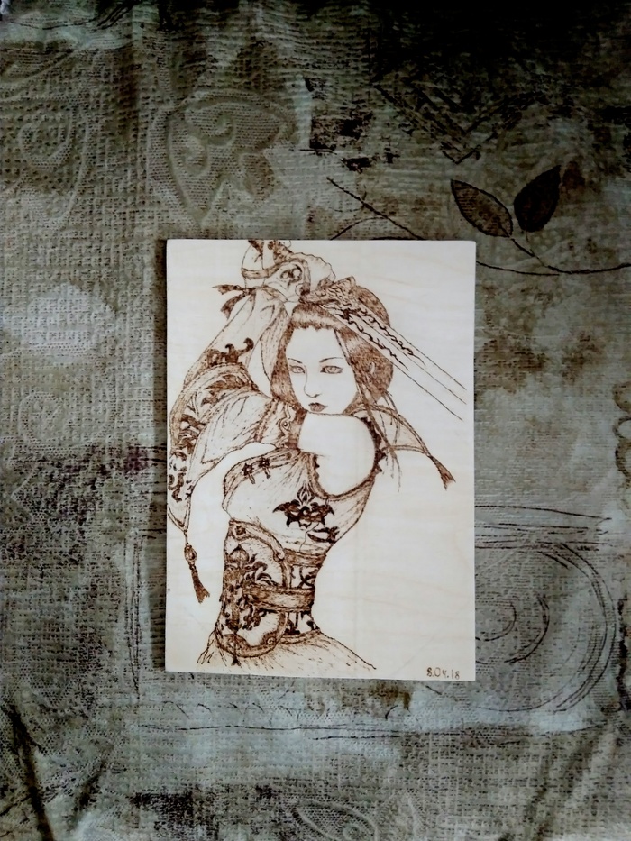 Burning out - My, Pyrography, Burning out, Beautiful girl, Girls, Needlework without process, Longpost