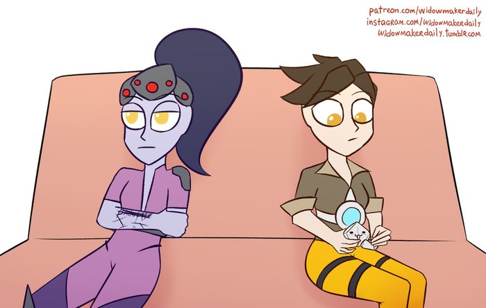 Don't put your finger in your mouth. - Overwatch, Blizzard, Widowmakerdaily, Widowmaker, Tracer, Mercy, Games, Comics, Longpost