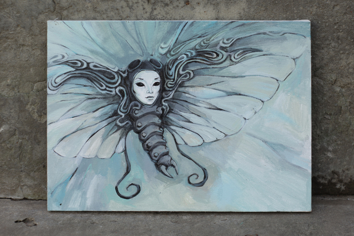 A small experiment, I tried to paint on canvas after a 10-year lull) - My, Hal, Acrylic, Butterfly, Longpost