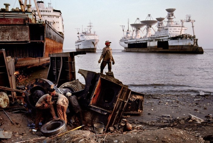 Ships of the USSR Marine Space Fleet Cosmonaut Yuri Gagarin and Academician Sergei Korolev in the process of being scrapped. Alang, India, 1996 - Ship, India, the USSR, Collapse of the USSR, Disposal