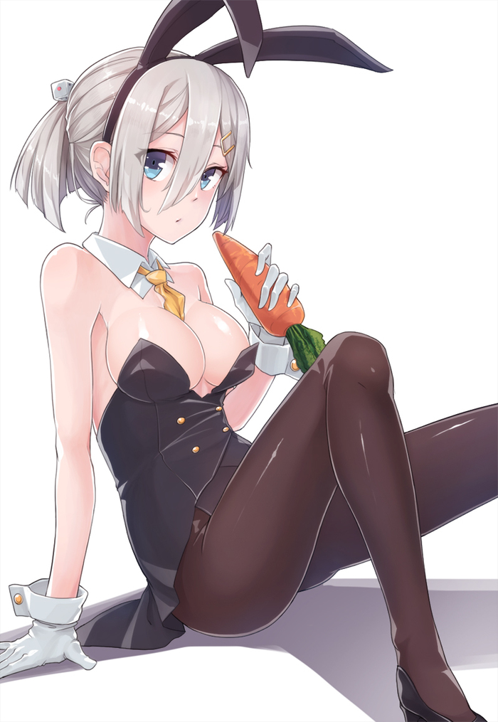 Hamakaze - NSFW, Kantai Collection, Hamakaze, Аниме, Anime Art, Bunnysuit, Морковь, Oppai, Длиннопост