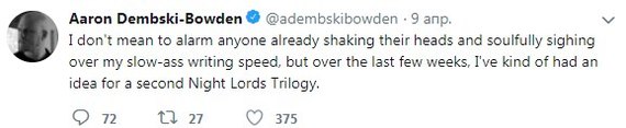 Aaron Dembski-Bowden tweeted that he has an idea for a second Night Lords trilogy - Warhammer 40k, Aaron Dembski-Bowden, Black library, Night lords, Twitter, Wh News