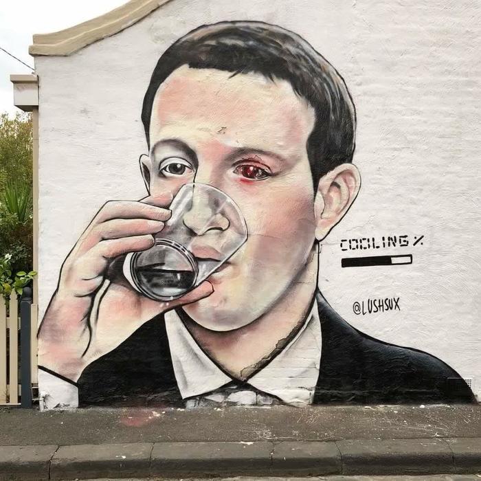 Cooling - Street art, Mark Zuckerberg, Drawing, Cooling, Water, Wall