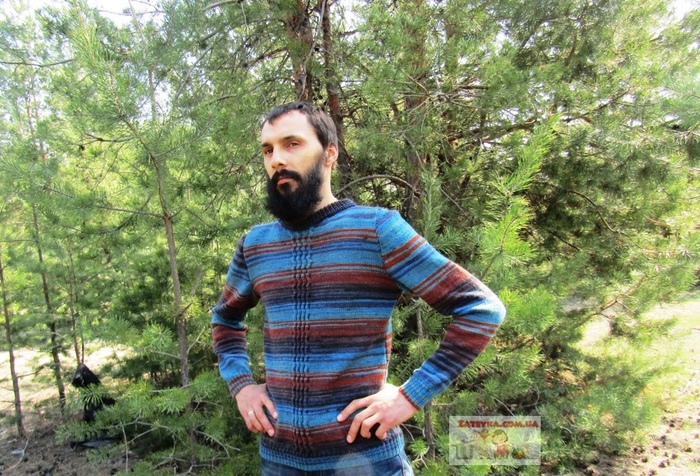 Men's sweater with a central pattern - My, Pullover, Knitting a sweater, , Master Class, Knitting, Video, Longpost